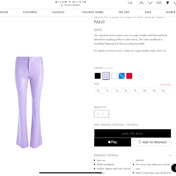 Alice + Olivia Olivia Vegan Leather Bootcut Lavender Purple Pant - Picture 3 of 16
